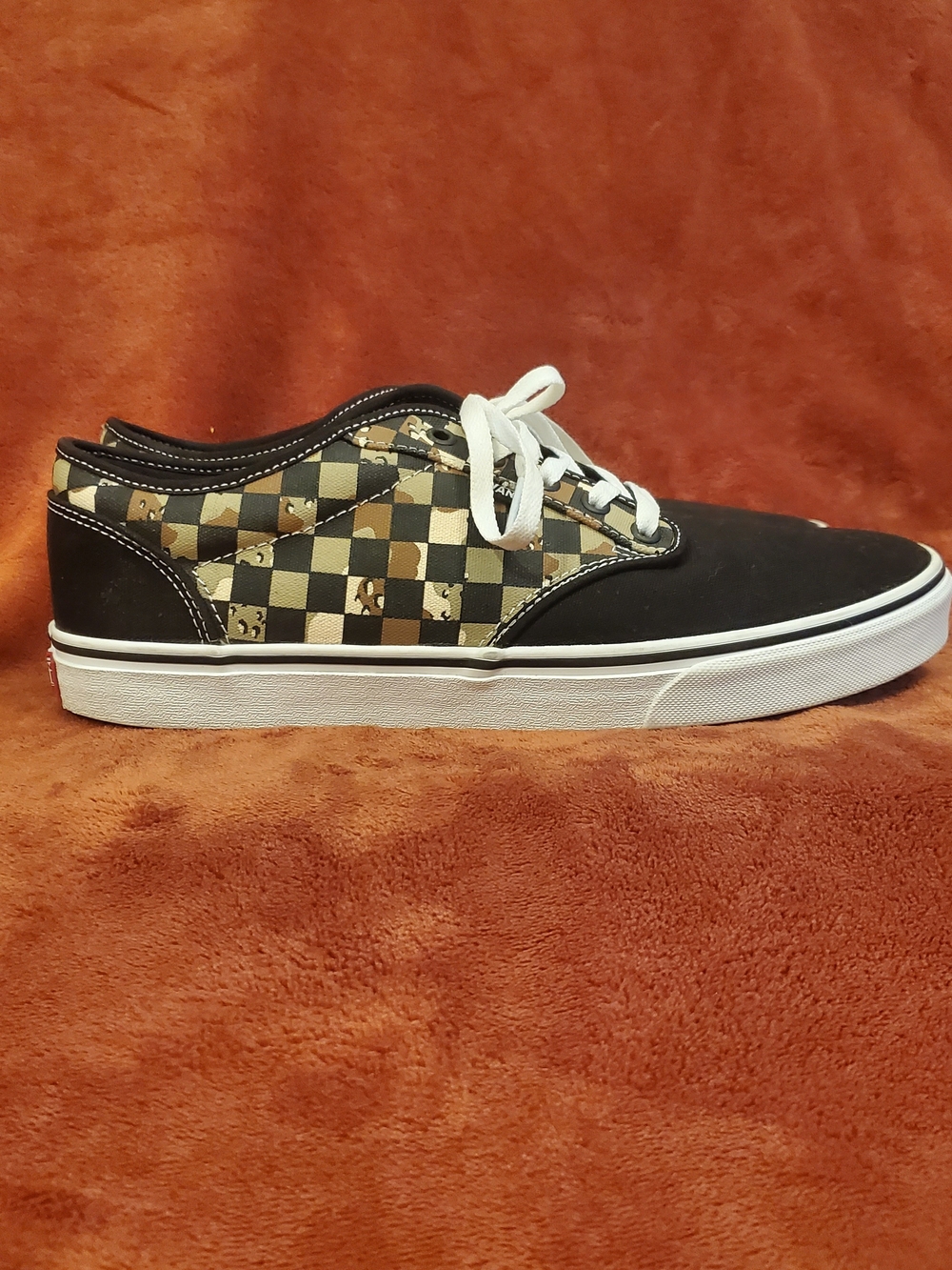 MENS VANS Black Canvas Low-Top Sneakers with CAMO Checker Print